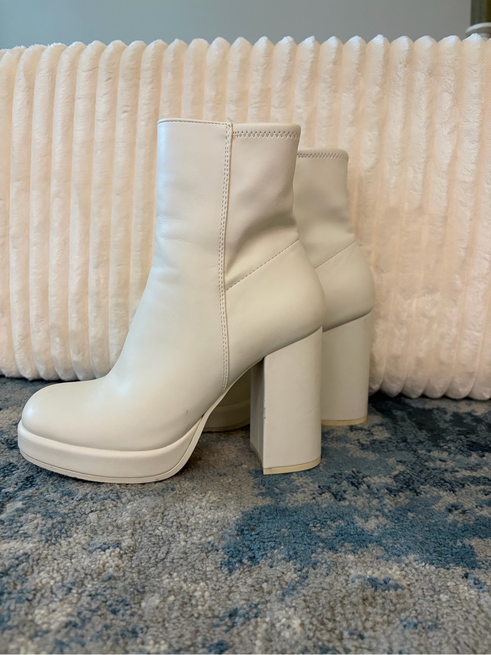 White Platform Block Heel Ankle Boots - Women's